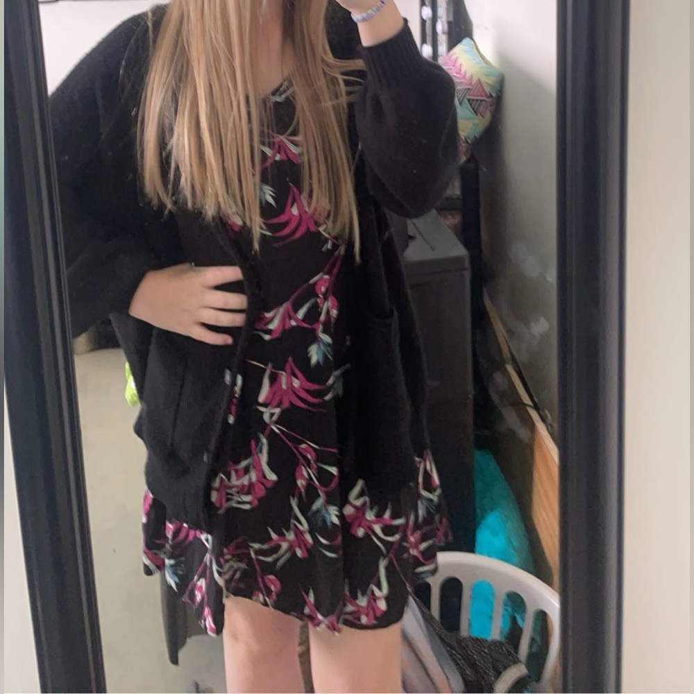 Cotton On Black Dress with Pink and White Floral Design
